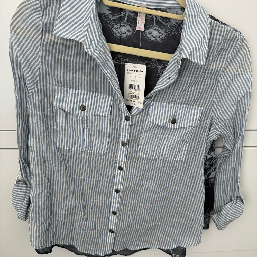 Free People Blue and White Striped Shirt